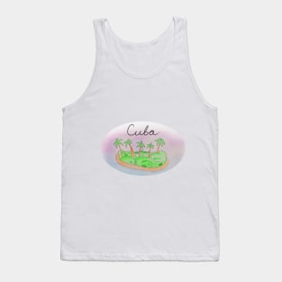 Cuba watercolor Island travel, beach, sea and palm trees. Holidays and vacation, summer and relaxation Tank Top